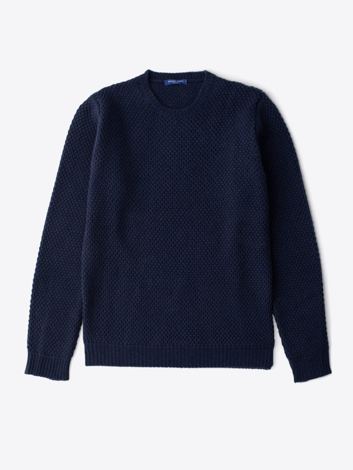 Navy Wool and Cashmere Basket Stitch Sweater