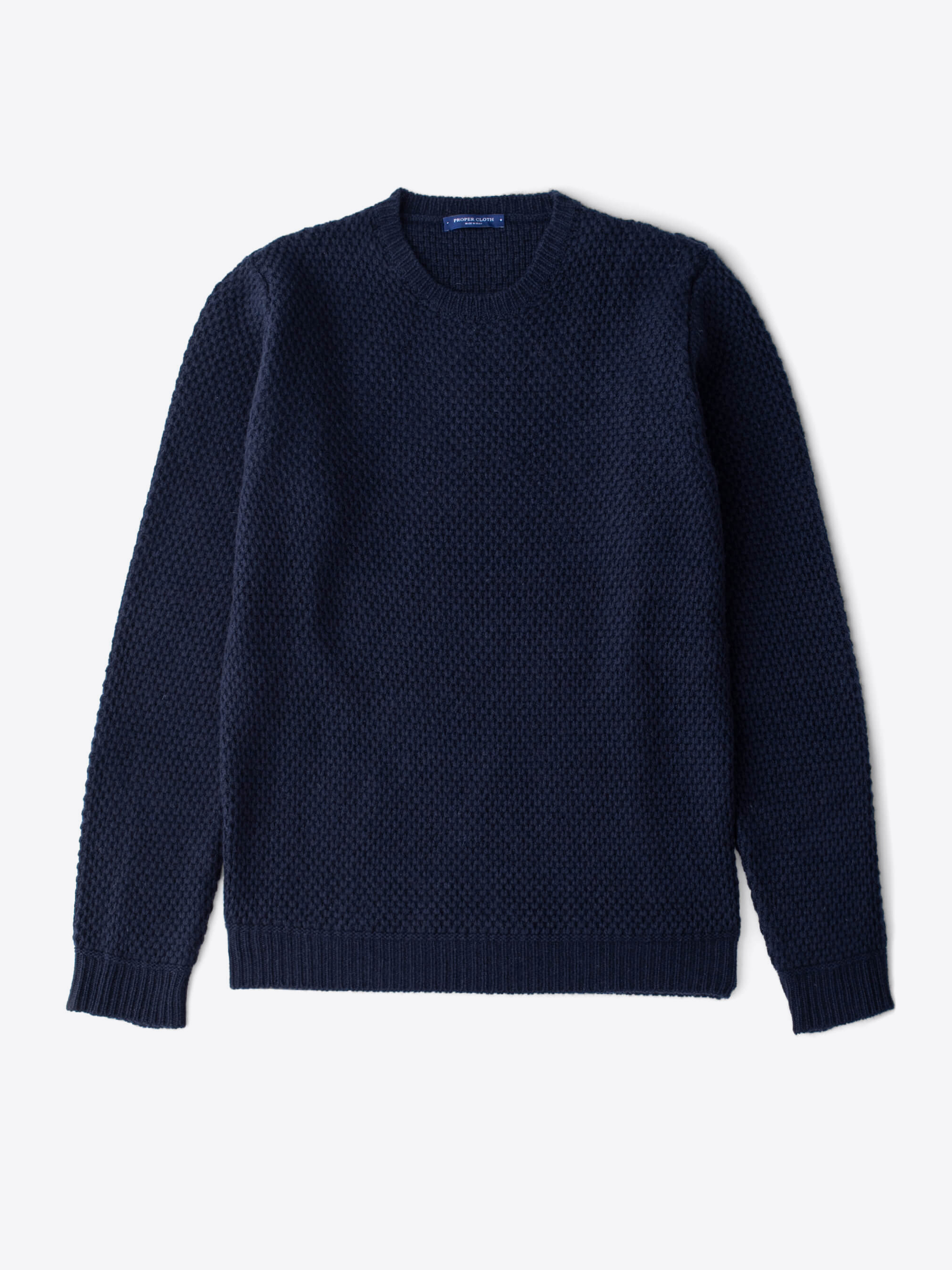 Zoom Image of Navy Wool and Cashmere Basket Stitch Sweater