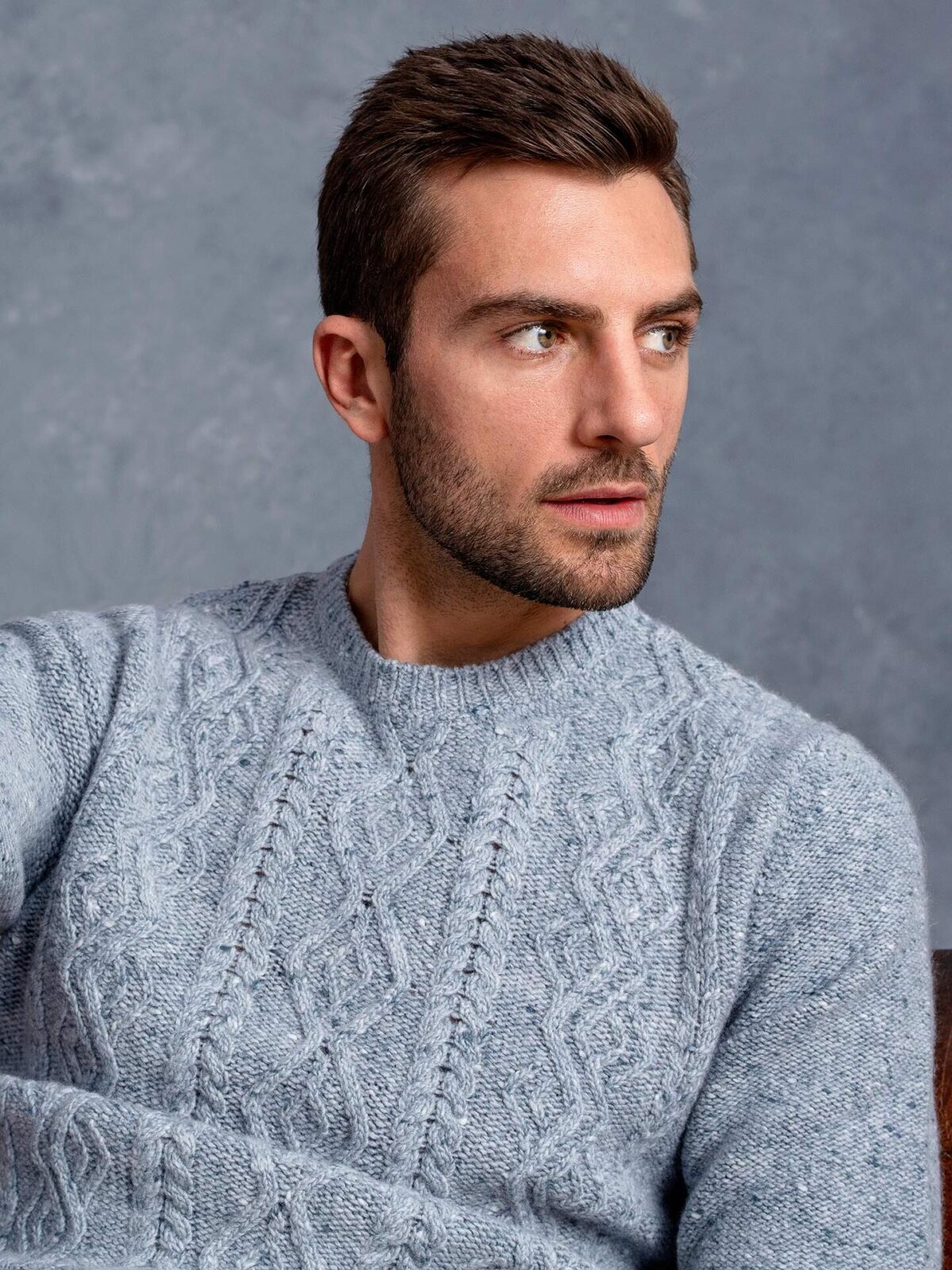Glacier Italian Wool and Cashmere Aran Crewneck Sweater