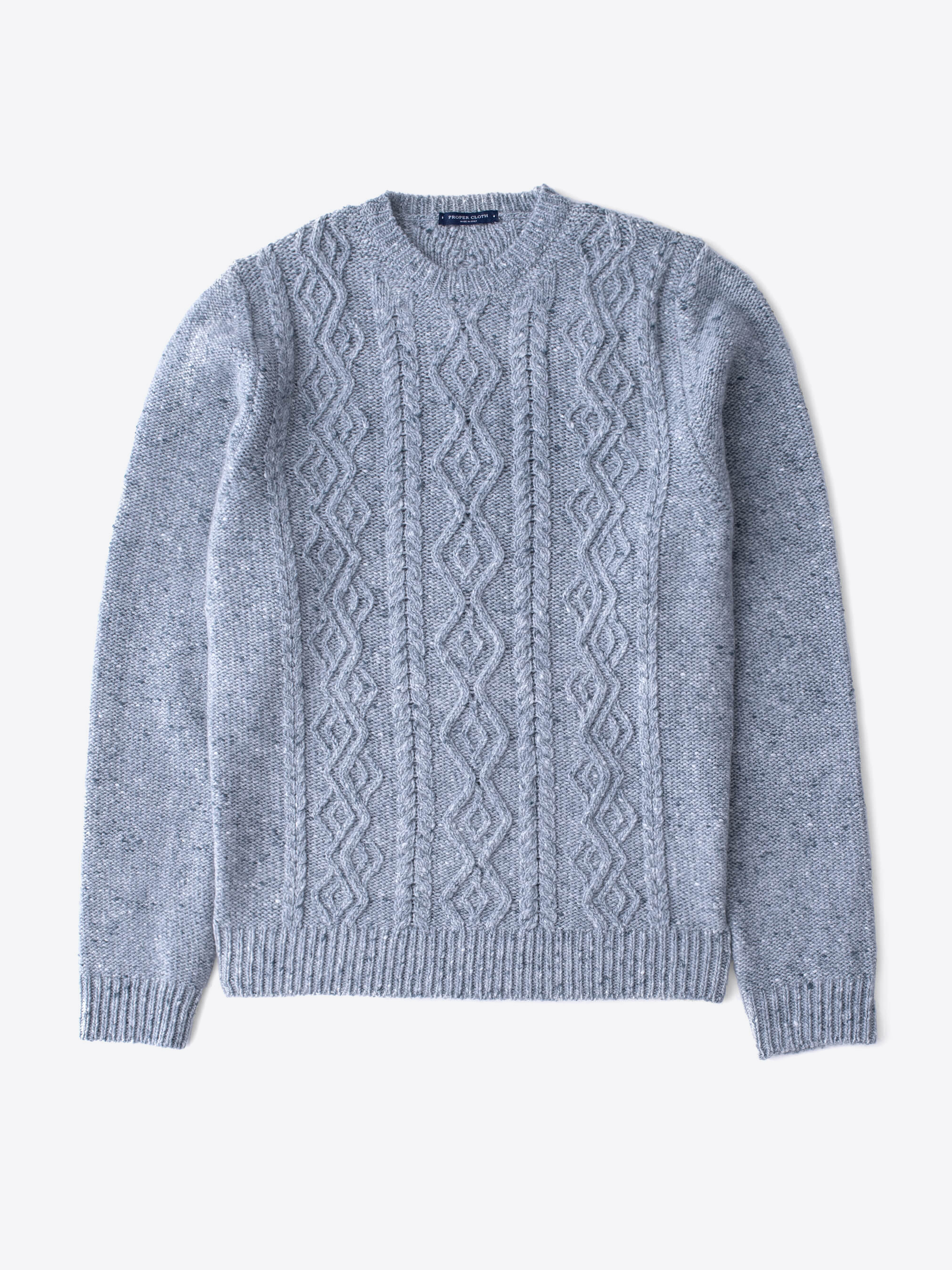 Zoom Image of Glacier Italian Wool and Cashmere Aran Crewneck Sweater