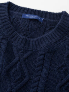 Navy Italian Wool and Cashmere Aran Crewneck Sweater Product Thumbnail 3
