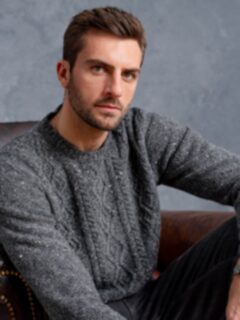 Charcoal Italian Wool and Cashmere Aran Crewneck Sweater Product Thumbnail 2