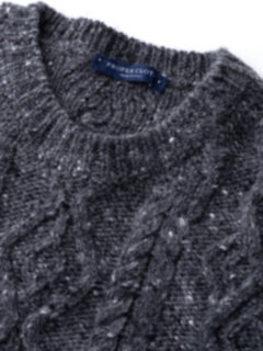 Charcoal Italian Wool and Cashmere Aran Crewneck Sweater Product Thumbnail 4