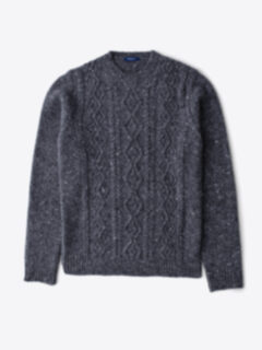 Charcoal Italian Wool and Cashmere Aran Crewneck Sweater Product Thumbnail 1