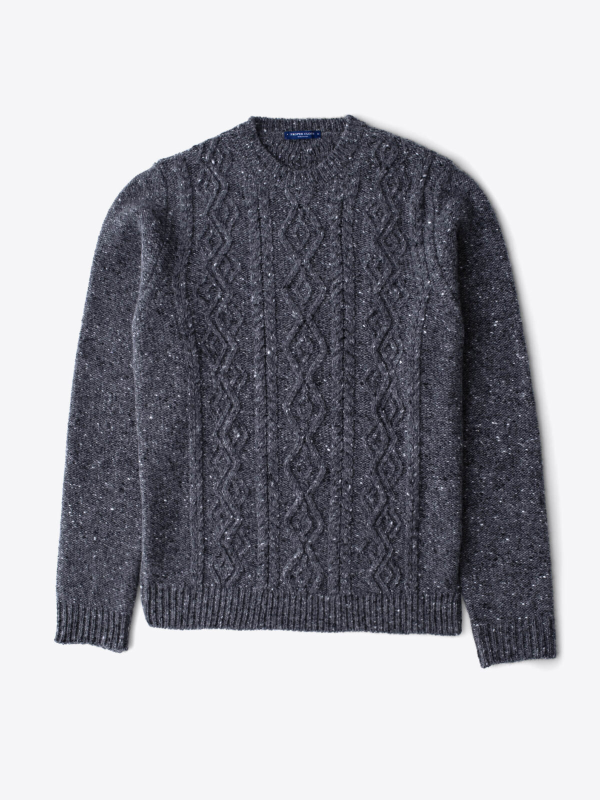 Charcoal Italian Wool and Cashmere Aran Crewneck Sweater