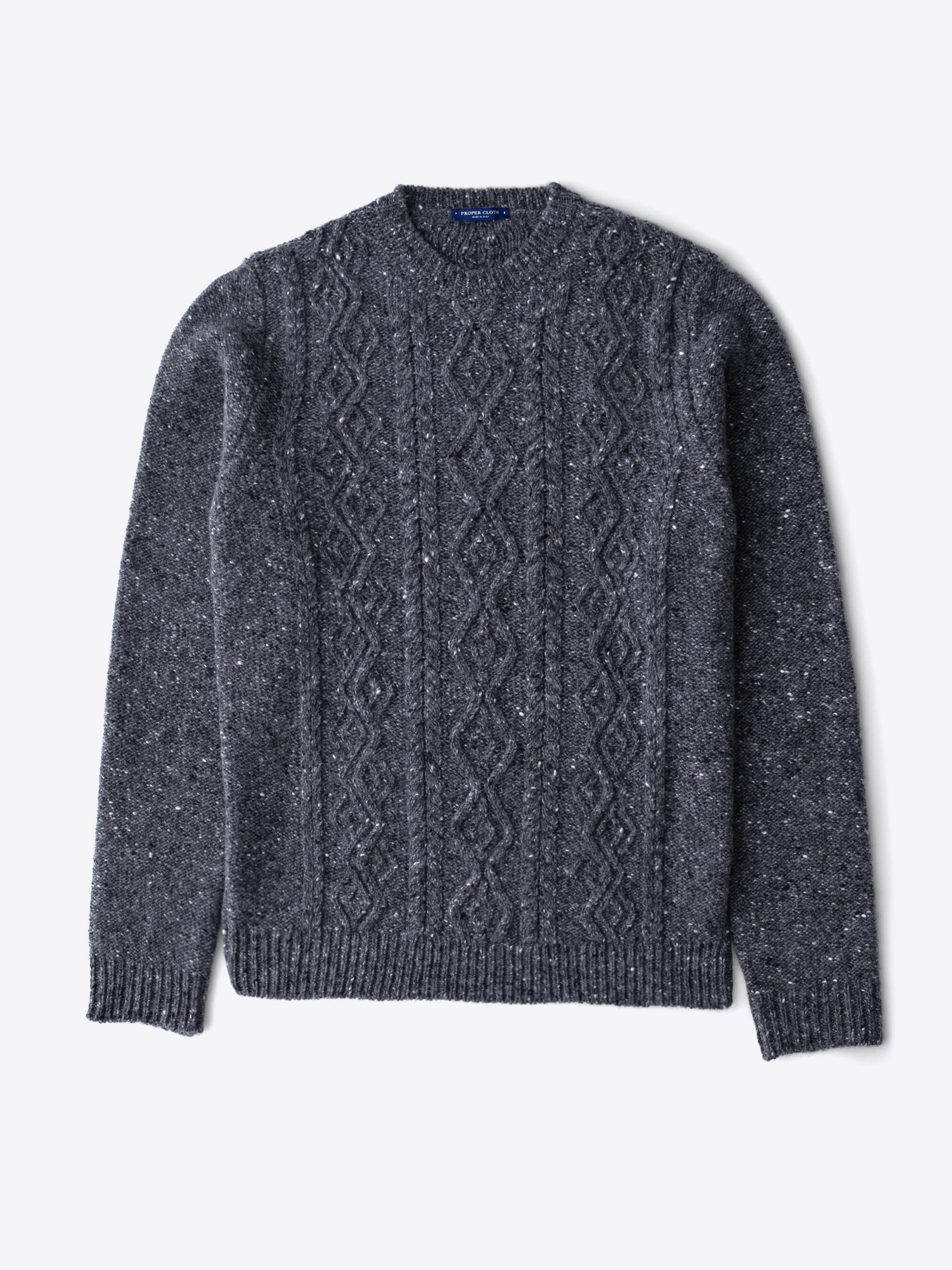 Zoom Image of Charcoal Italian Wool and Cashmere Aran Crewneck Sweater