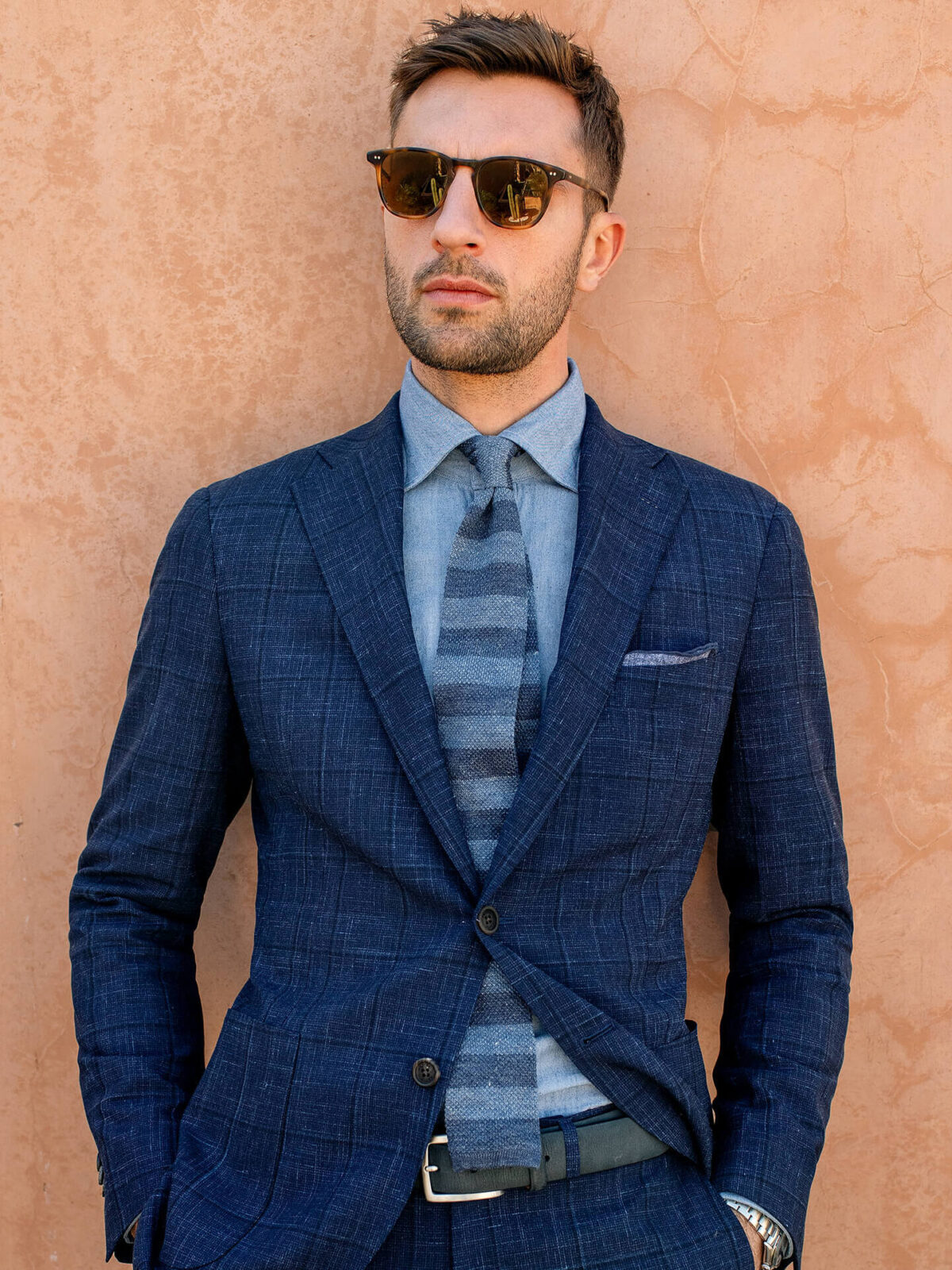 Slate Tonal Bar Stripe Linen Knit Tie