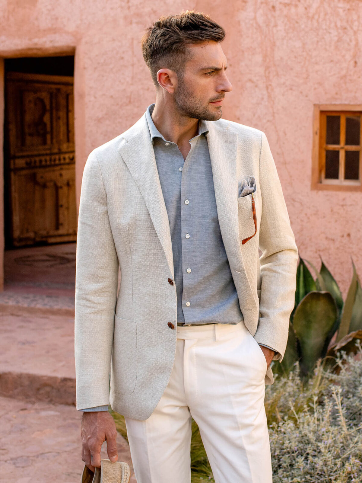 Light Grey Paisley Linen Cotton Pocket Square