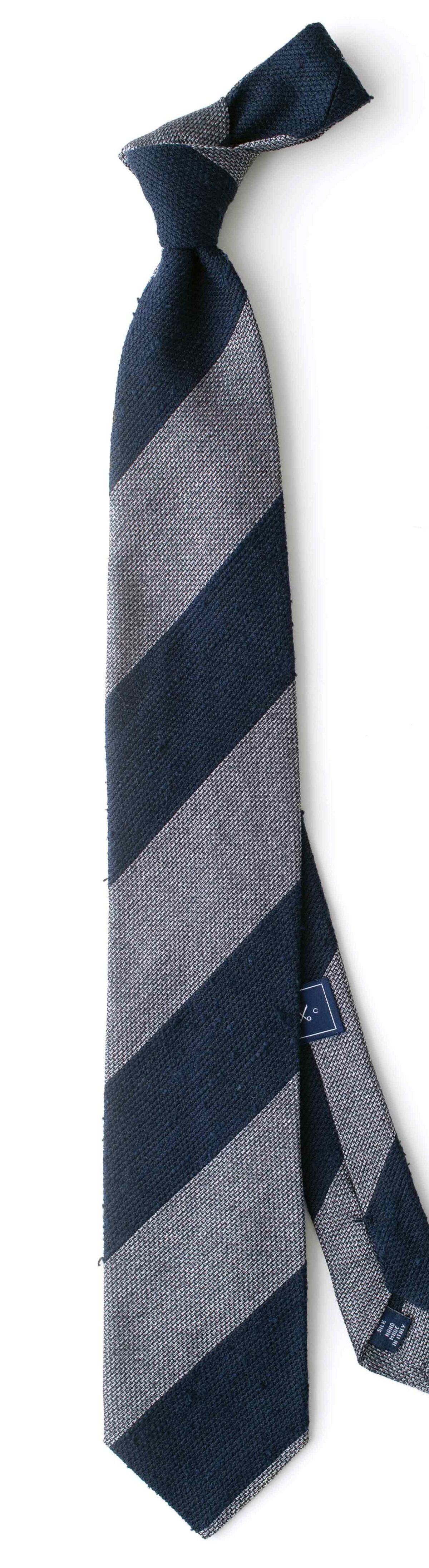 Navy and Grey Striped Shantung Grenadine Tie