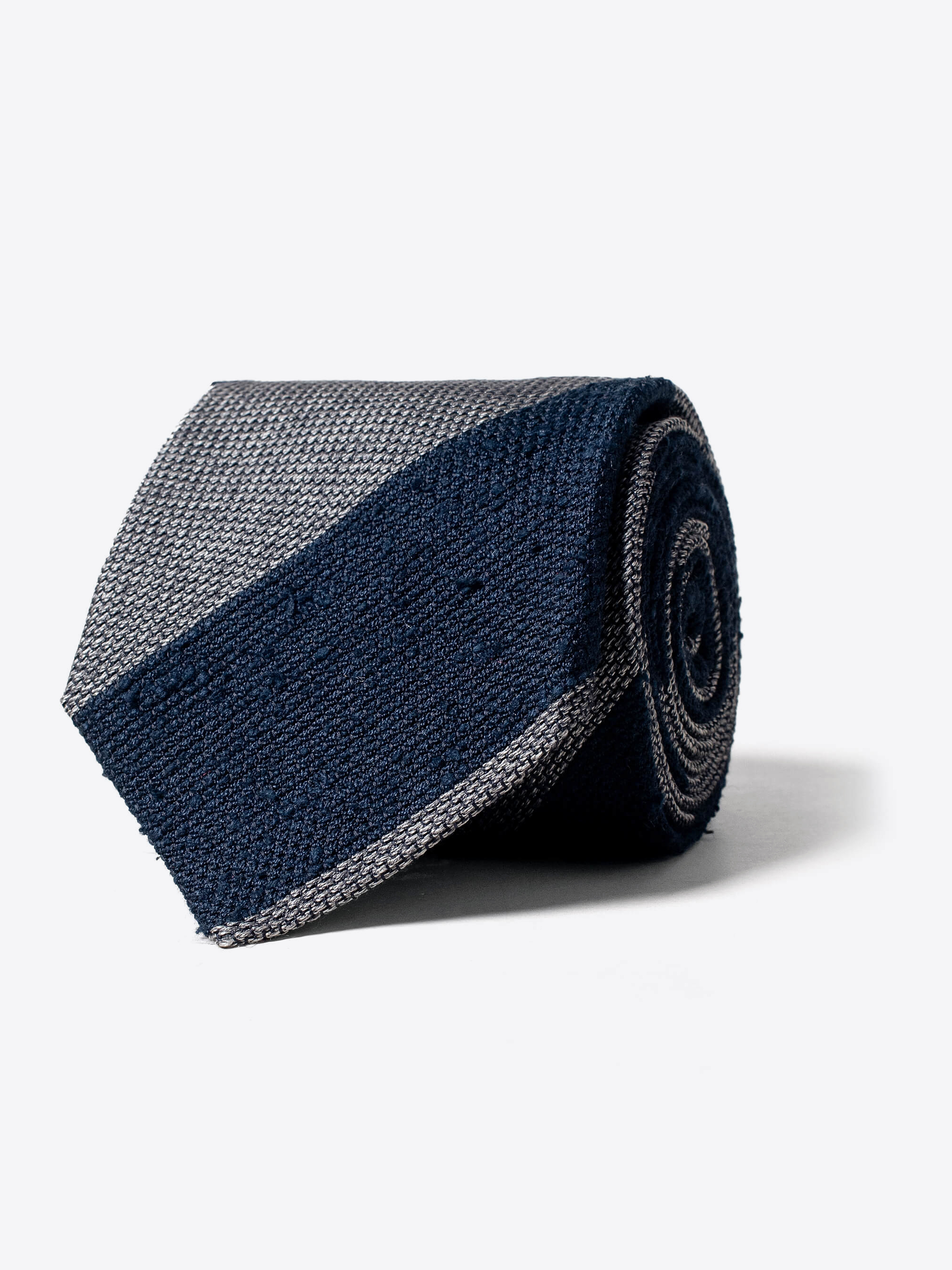 Zoom Image of Navy and Grey Striped Shantung Grenadine Tie