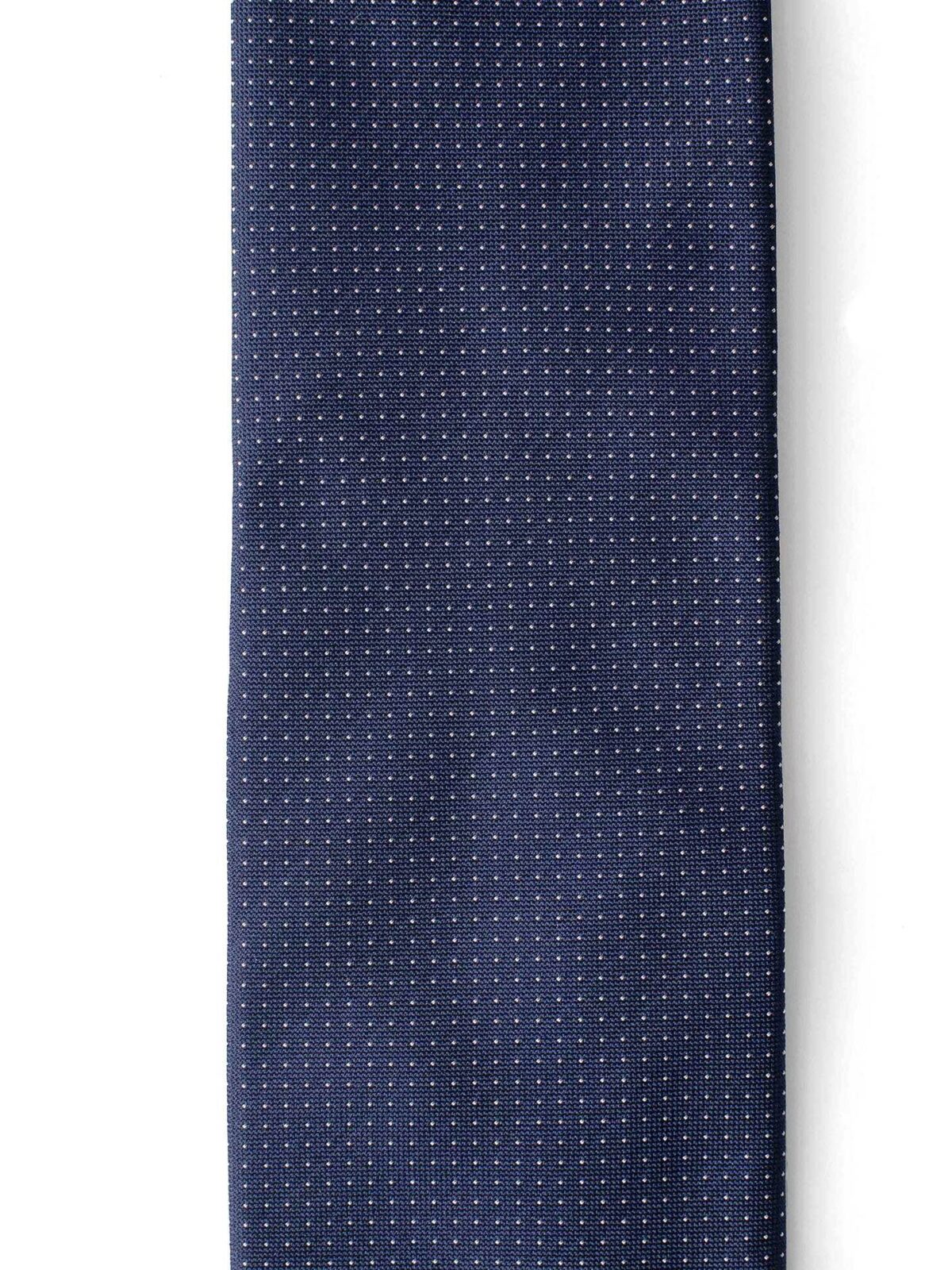 Navy and White Pindot Textured Silk Tie