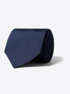 Navy and White Pindot Textured Silk Tie Product Thumbnail 1