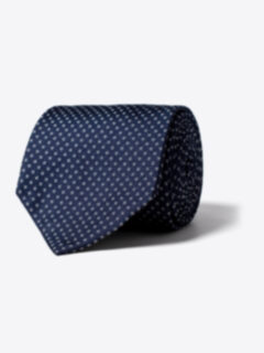 Navy Small Square Print Textured Silk Tie Product Thumbnail 1