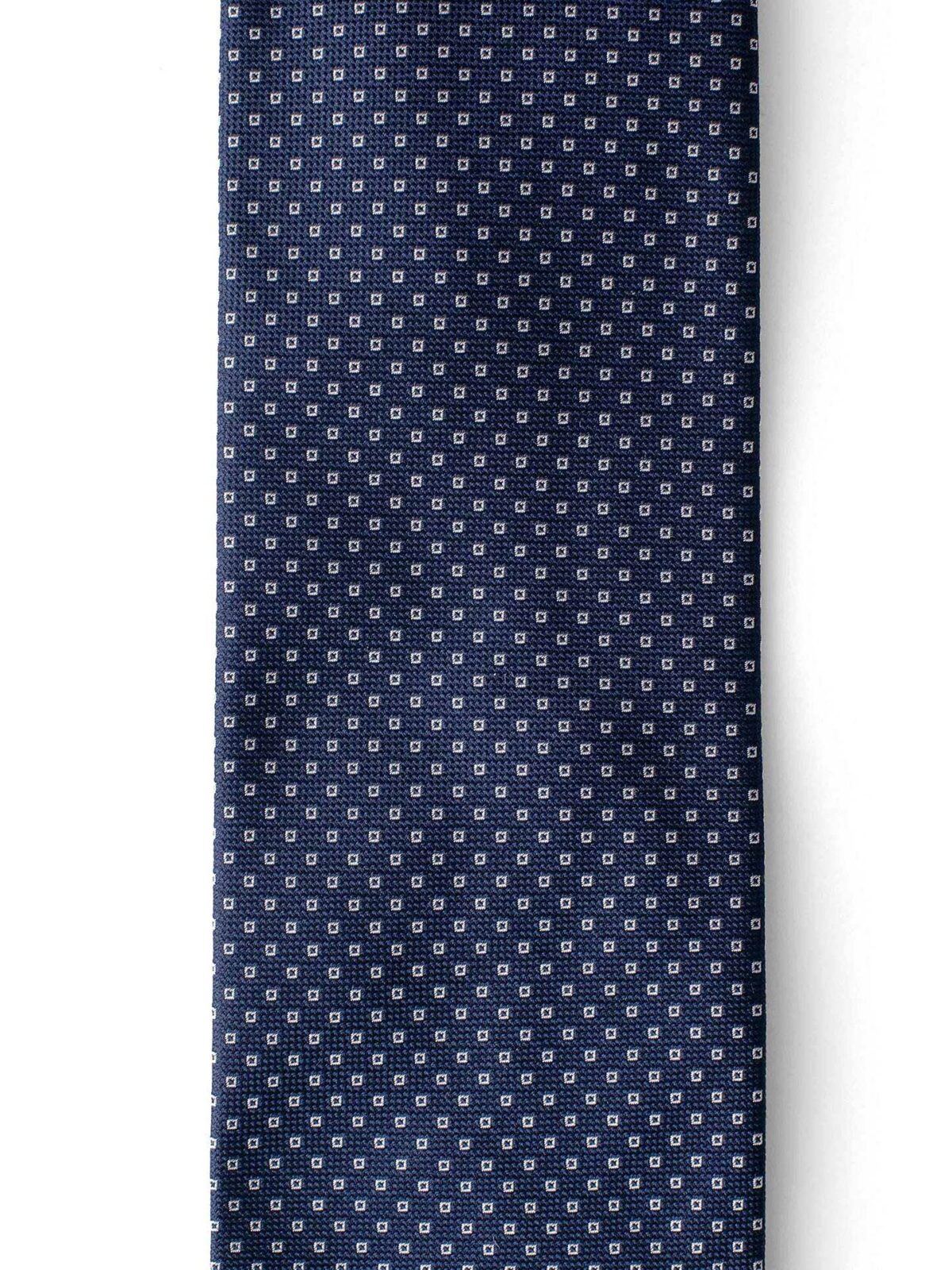 Navy Small Square Print Textured Silk Tie