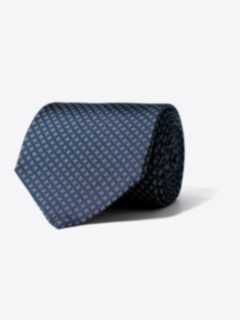 Navy and Yellow Small Foulard Silk Tie Product Thumbnail 1