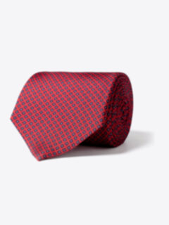 Red and Navy Small Foulard Silk Tie Product Thumbnail 1