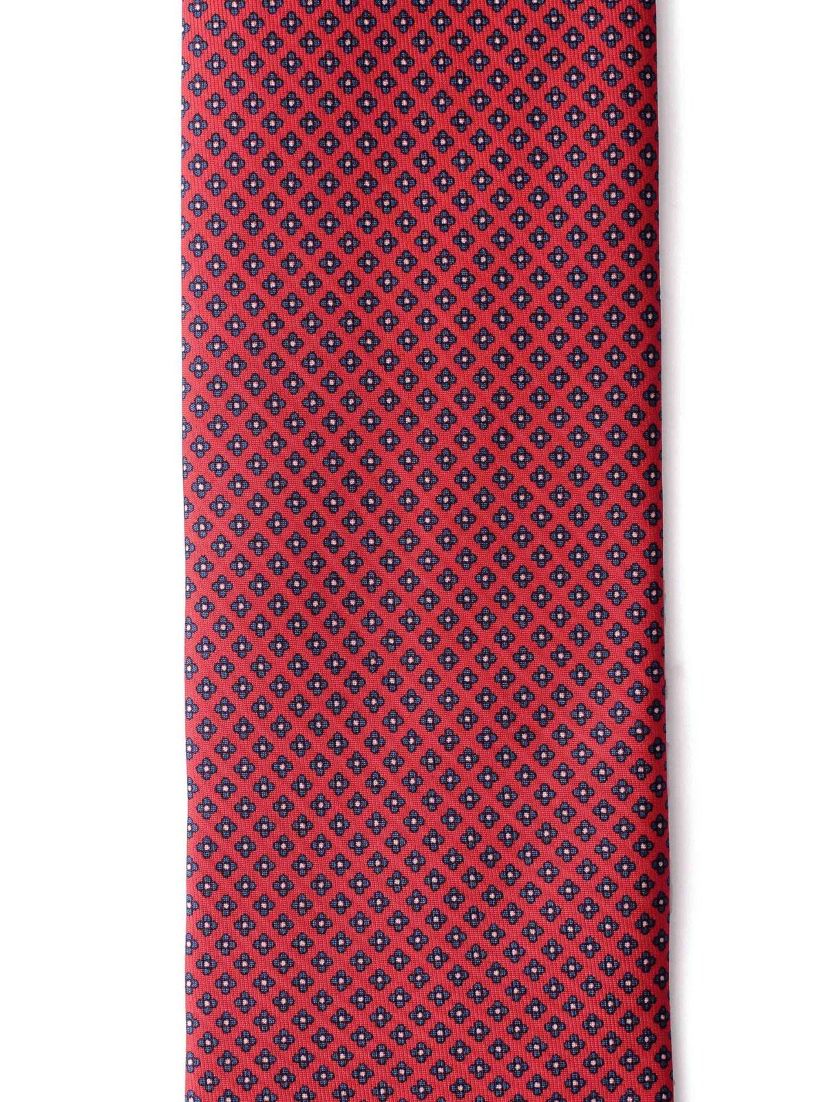 Red and Navy Small Foulard Silk Tie
