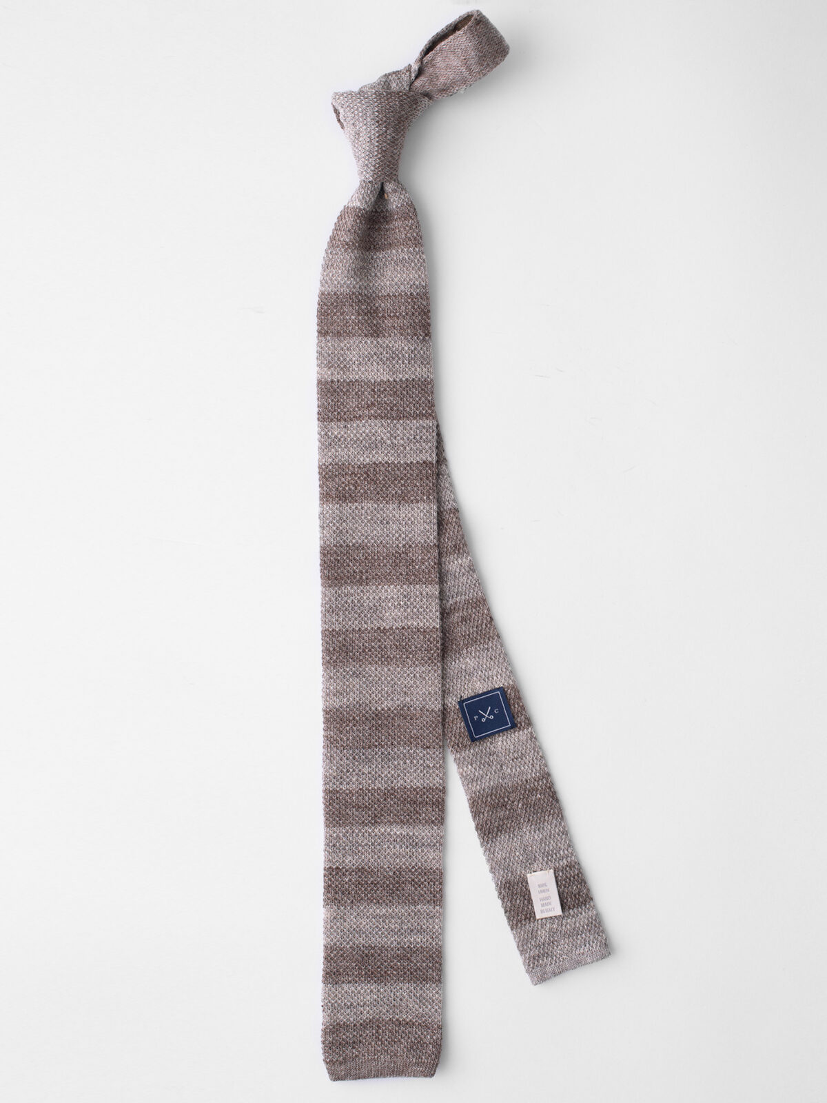 Beige and Brown Striped Linen Knit Tie