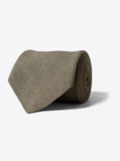 Fatigue Green Solid Linen Tie Product Thumbnail 1