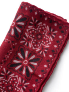Red Bandana Print Wool Pocket Square Product Thumbnail 2