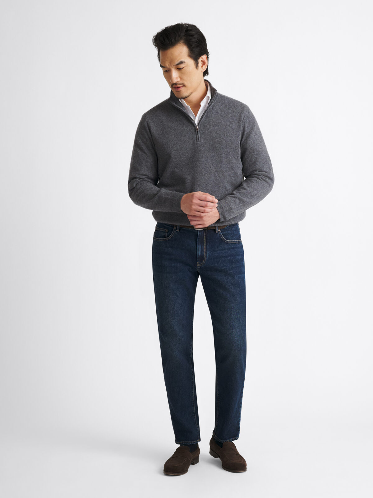Grey Scottish Cashmere Half-Zip Sweater - Proper Cloth