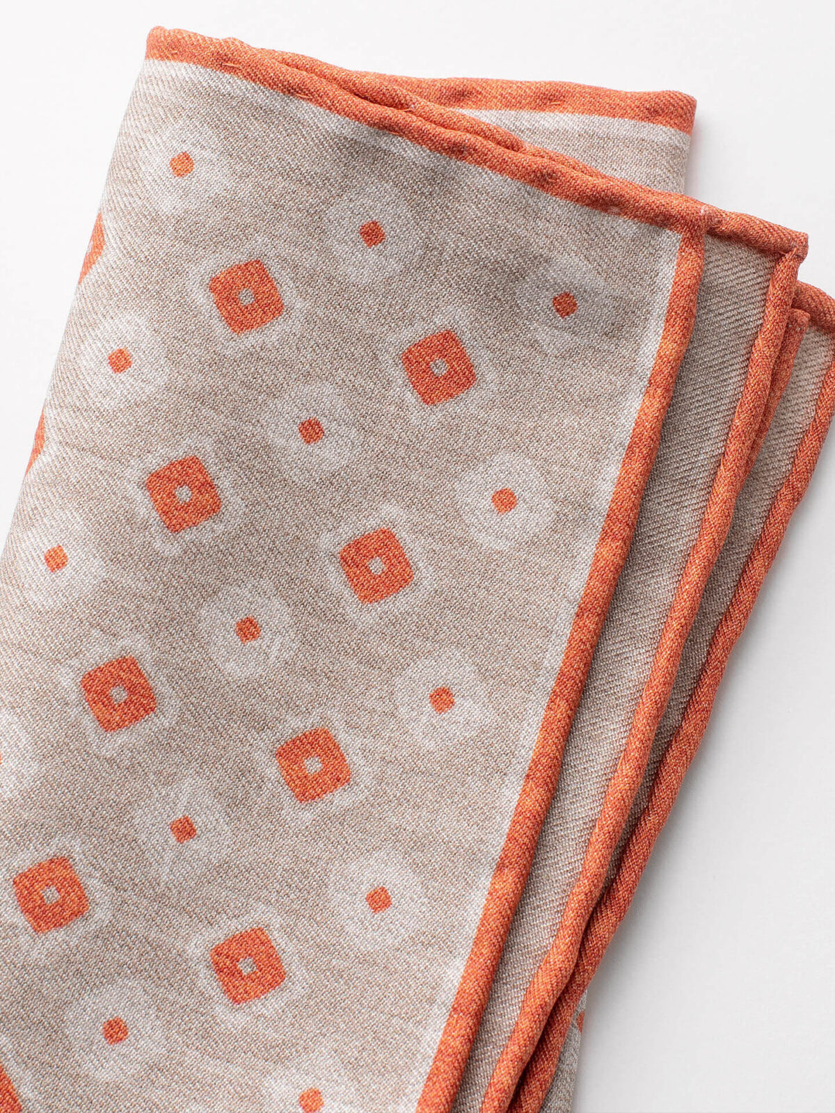 Beige and Orange Tile Print Pocket Square