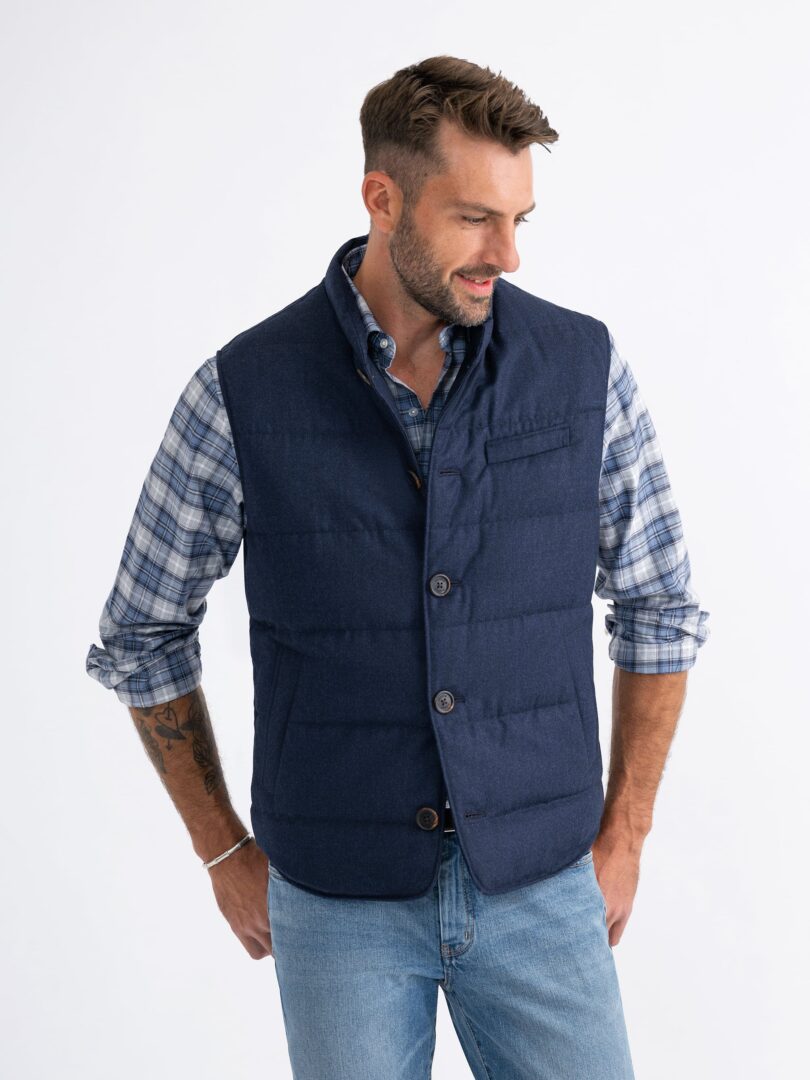 Cortina Navy Birdseye Flannel Button Vest