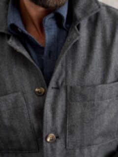 Charcoal Herringbone Wool Shirt Jacket Product Thumbnail 4