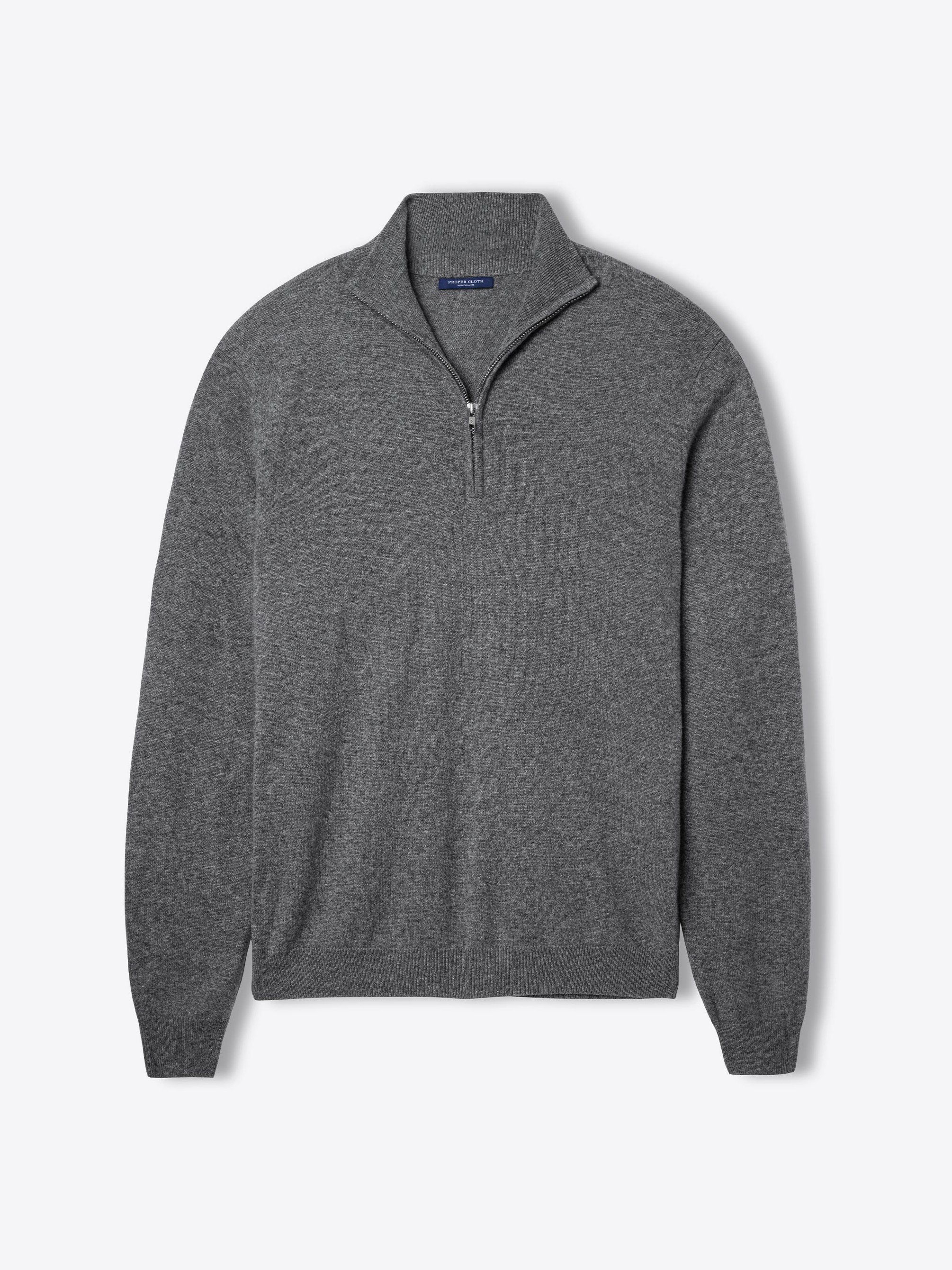 Zoom Image of Grey Cashmere Half-Zip Sweater