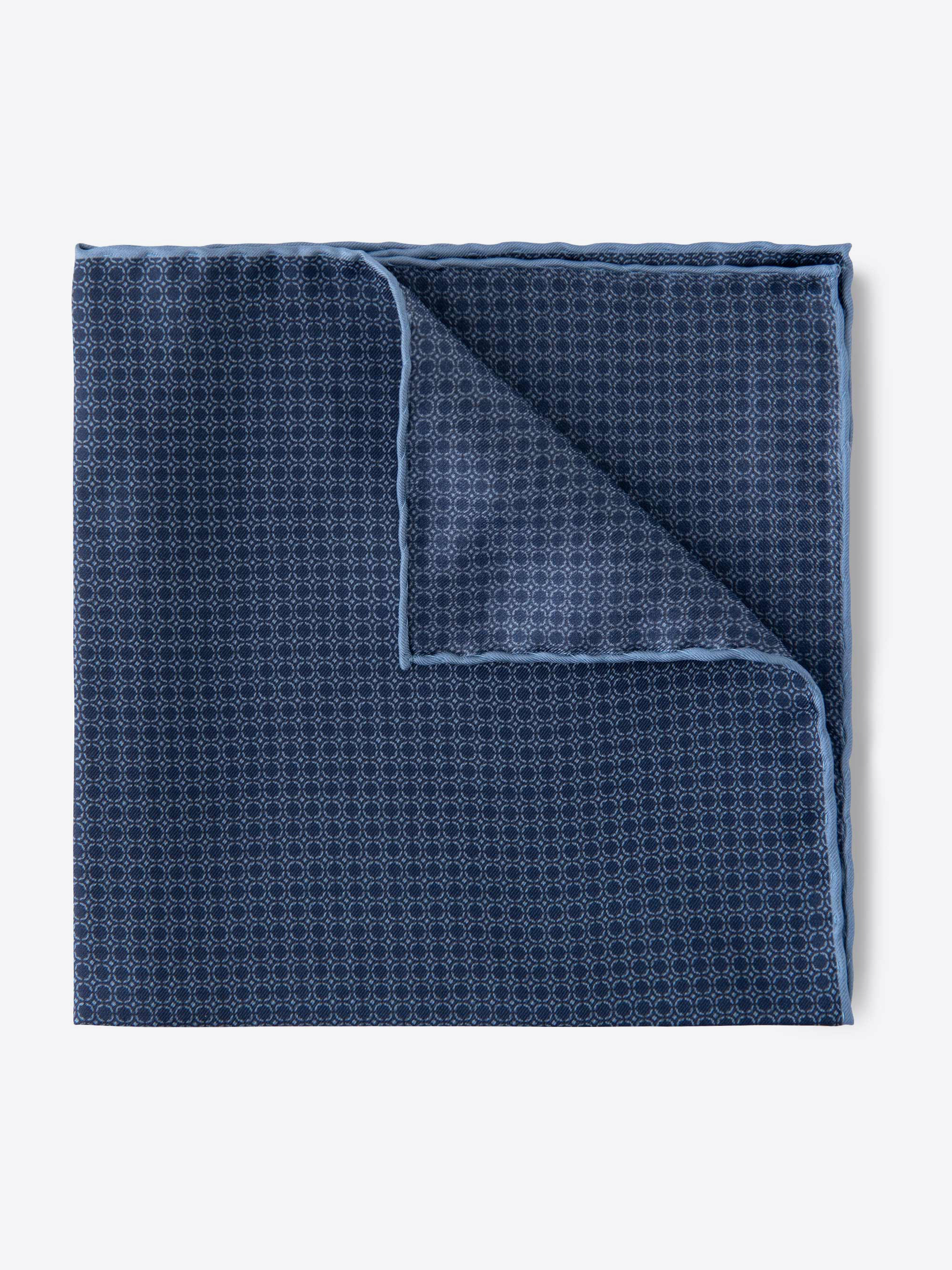 Zoom Image of Navy and Light Blue Silk Pocket Square