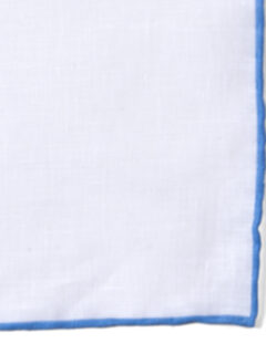 White Linen Blue Trim Pocket Square Product Thumbnail 3