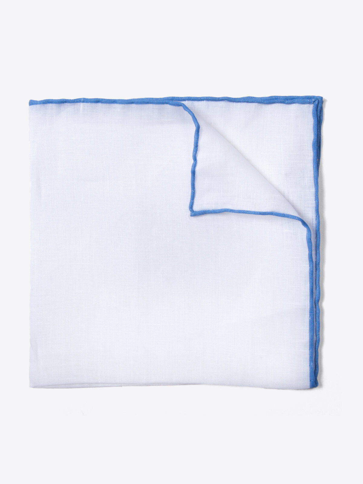 White Linen Blue Trim Pocket Square