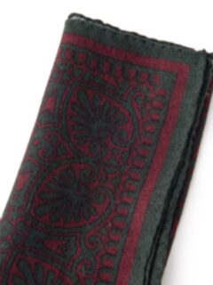 Faded Scarlet and Green Paisley Pocket Square Product Thumbnail 2