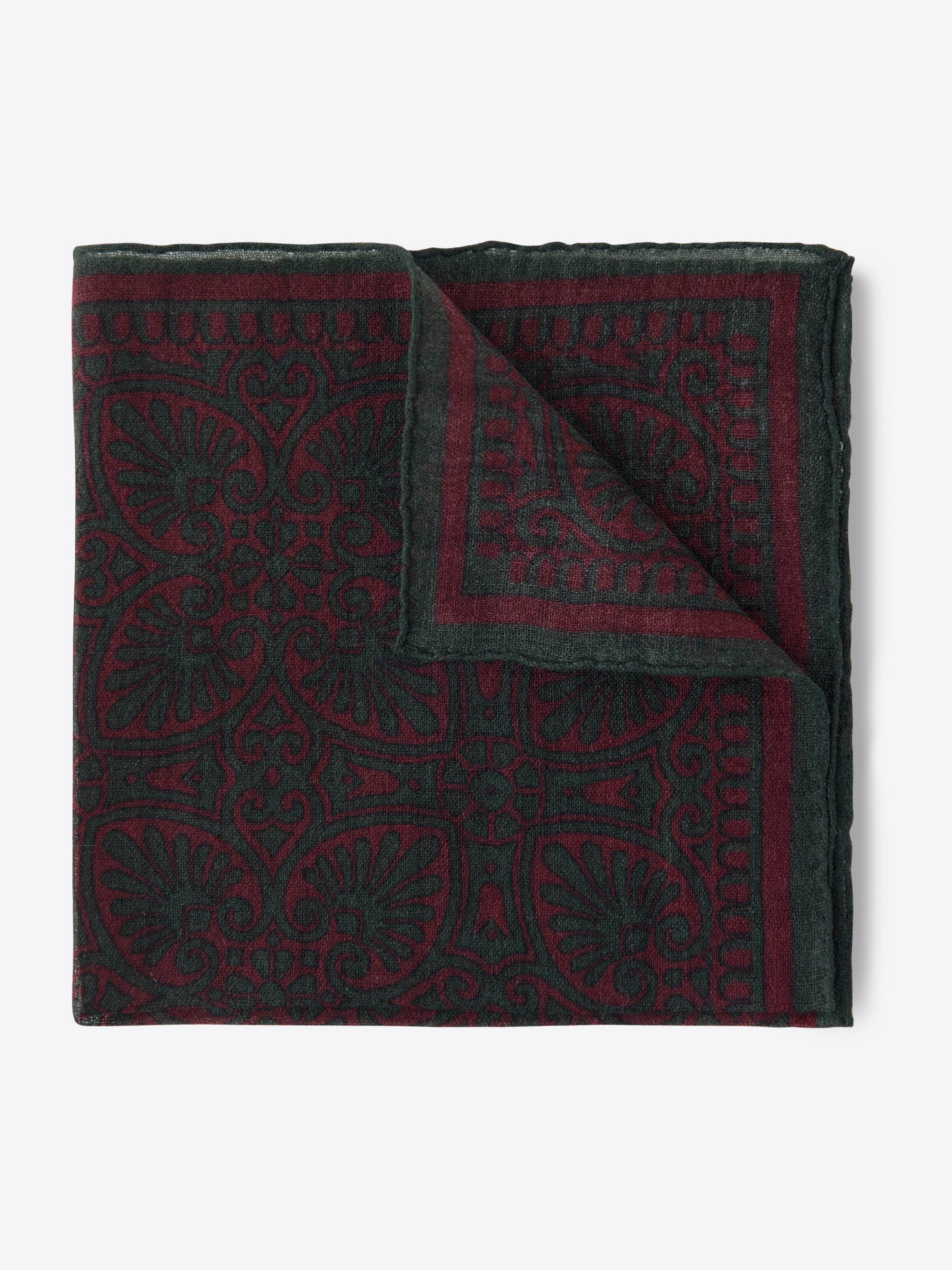 Zoom Image of Faded Scarlet and Green Paisley Pocket Square