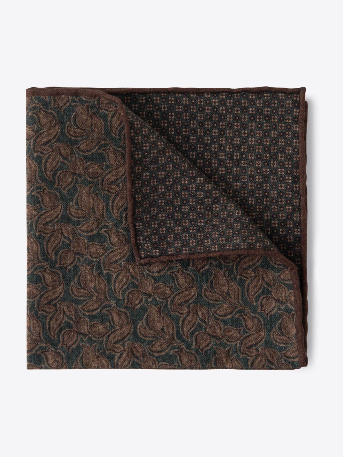 Green and Brown Floral Print Pocket Square