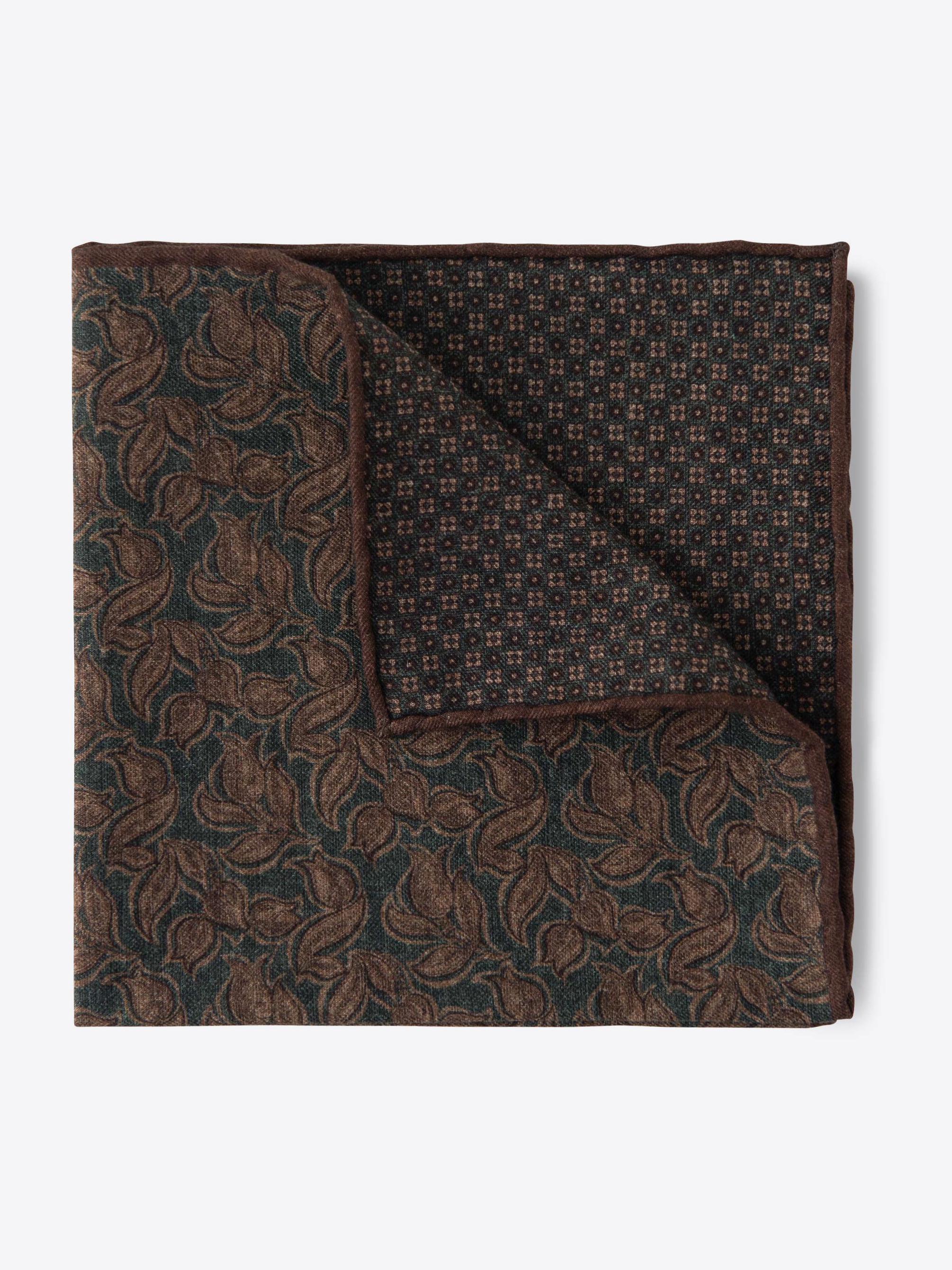 Zoom Image of Green and Brown Floral Print Pocket Square