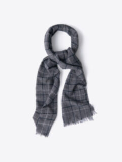 Grey and Navy Large Plaid Cashmere Scarf Product Thumbnail 1