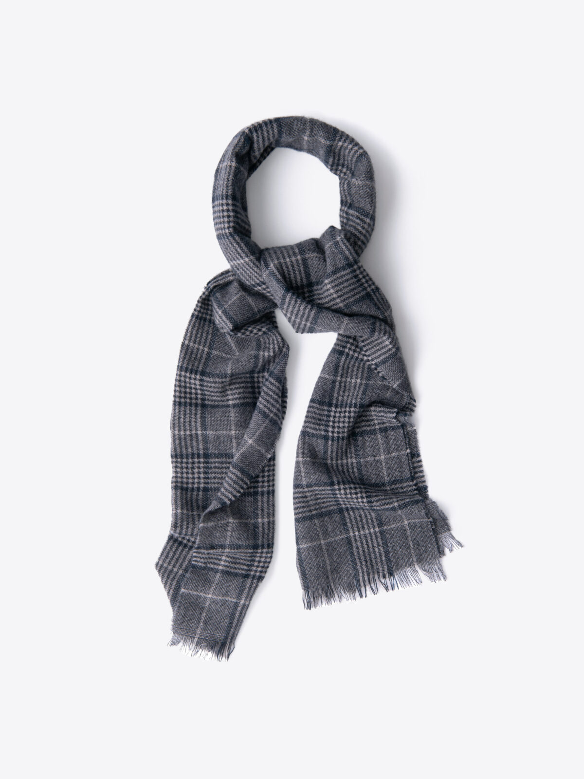 Grey and Navy Large Plaid Cashmere Scarf