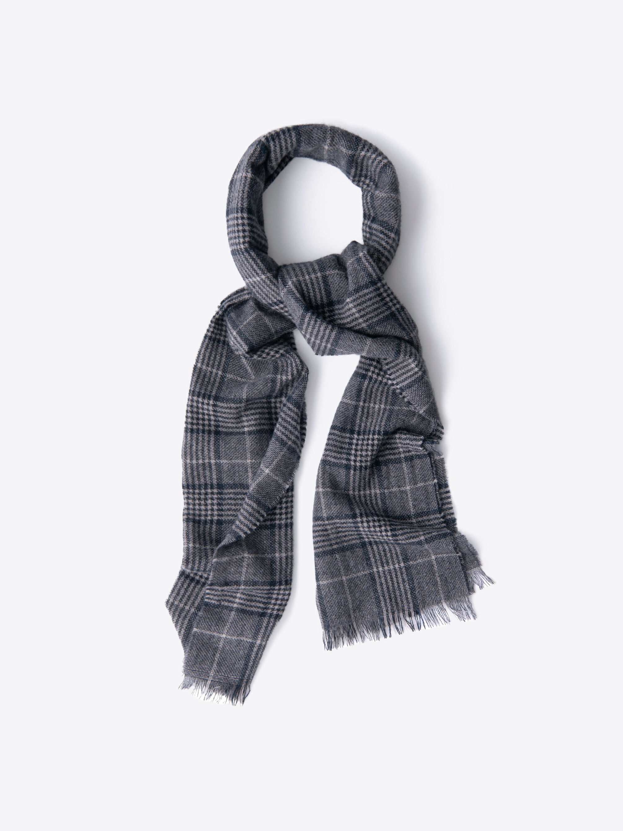 Zoom Image of Grey and Navy Large Plaid Cashmere Scarf