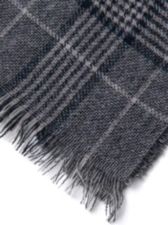 Grey and Navy Large Plaid Cashmere Scarf Product Thumbnail 2
