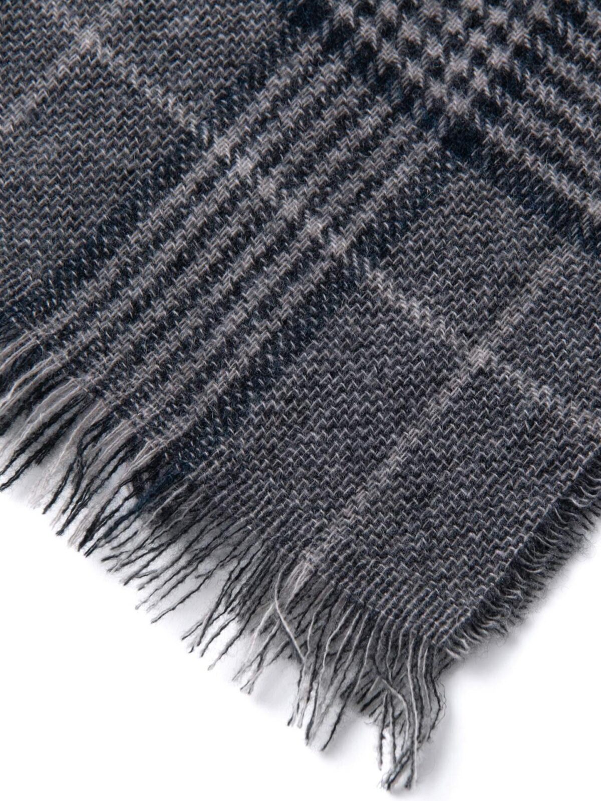 Grey and Navy Large Plaid Cashmere Scarf