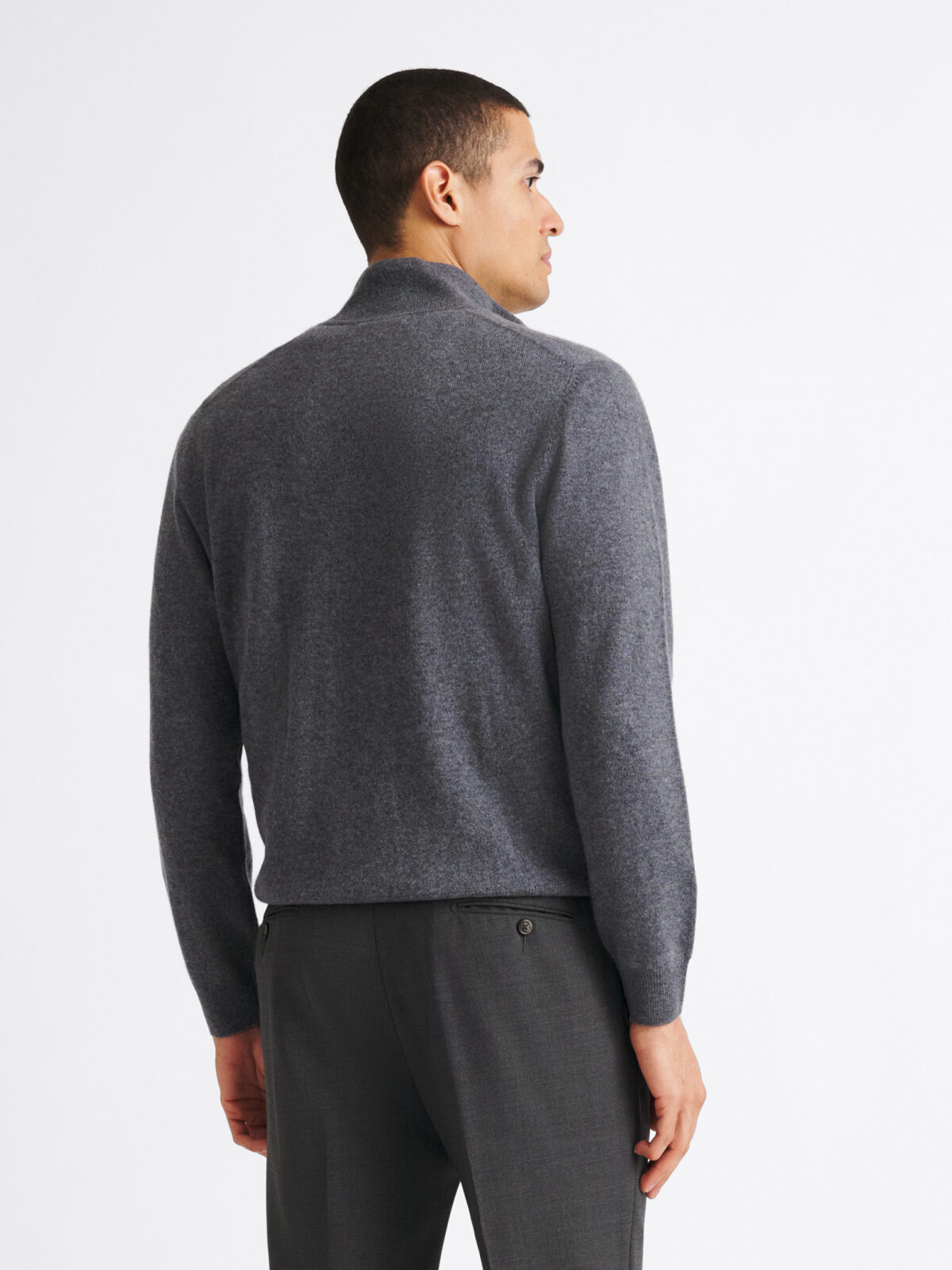 Grey Scottish Cashmere Full-Zip Sweater - Proper Cloth