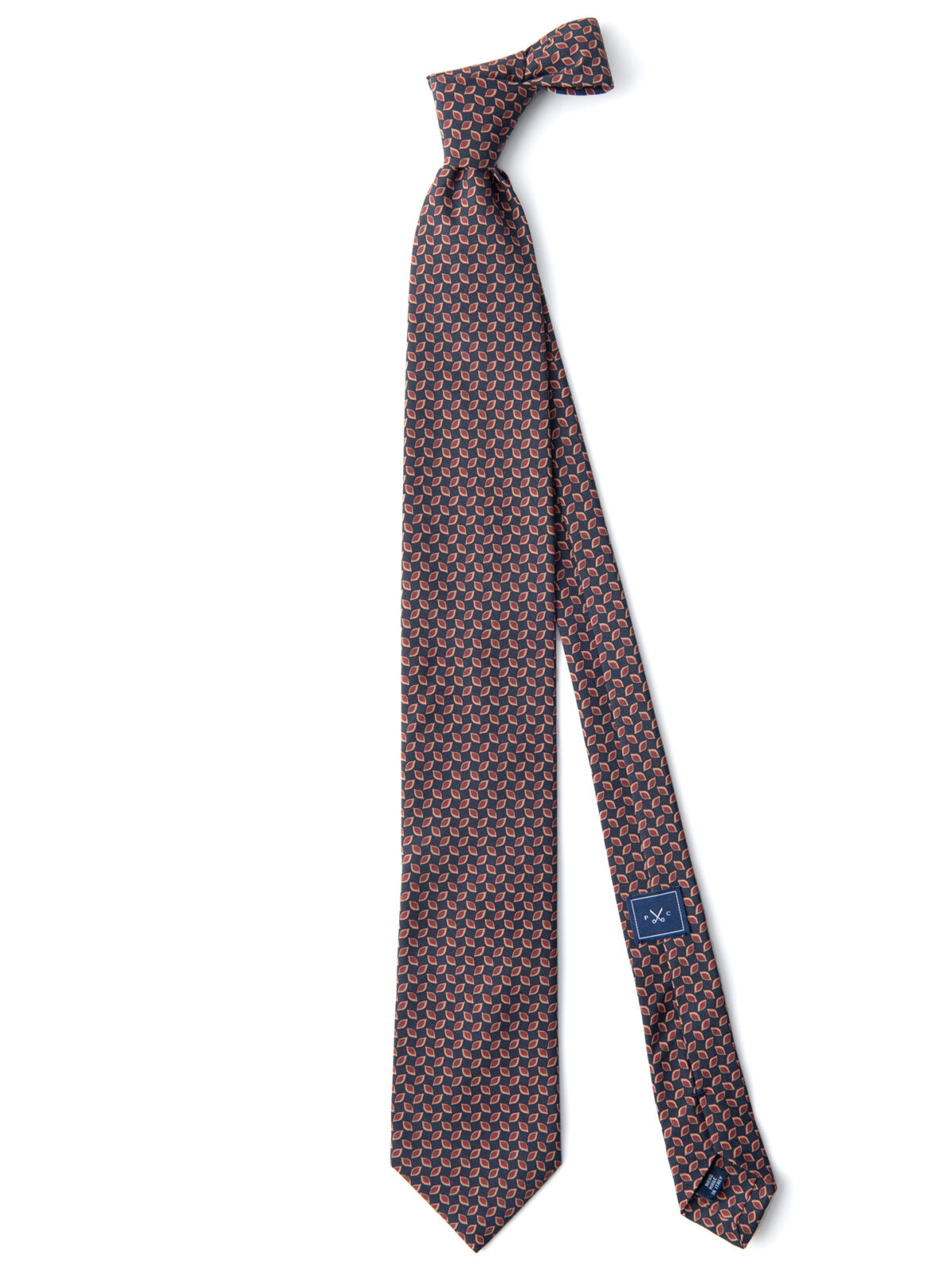 Navy and Terra Cotta Printed Silk Tie
