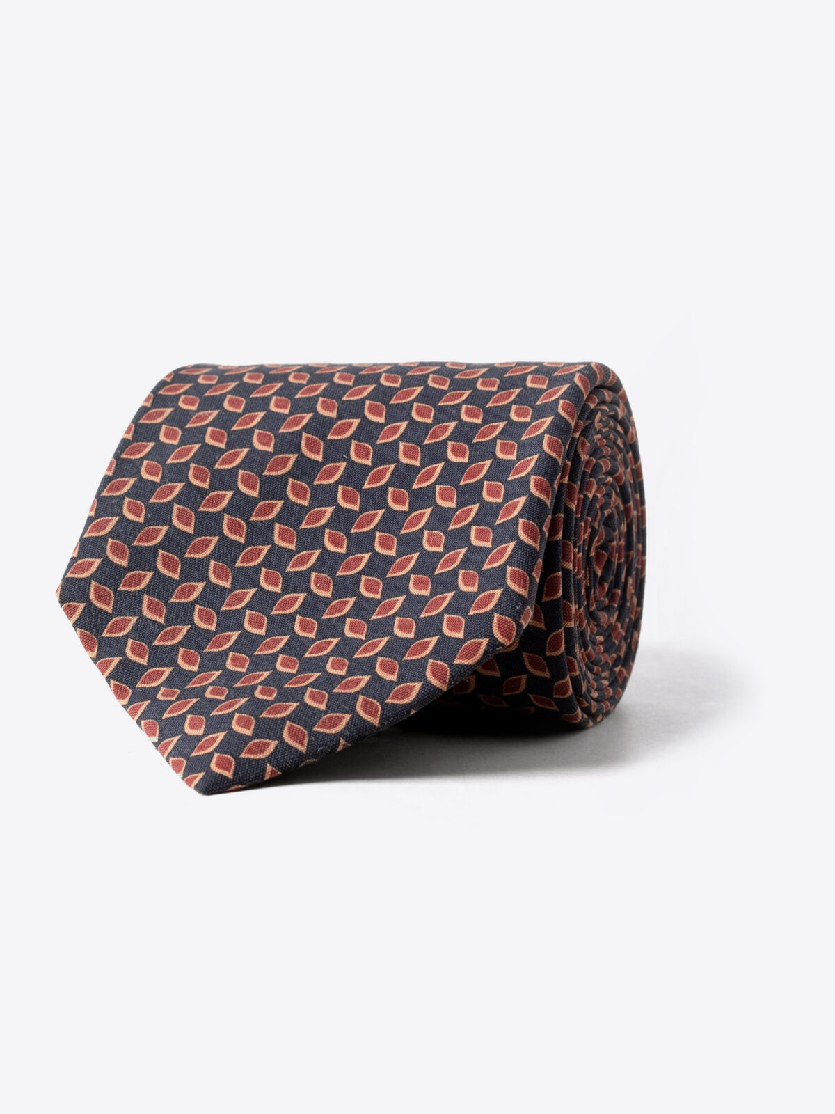 Navy and Terra Cotta Printed Silk Tie