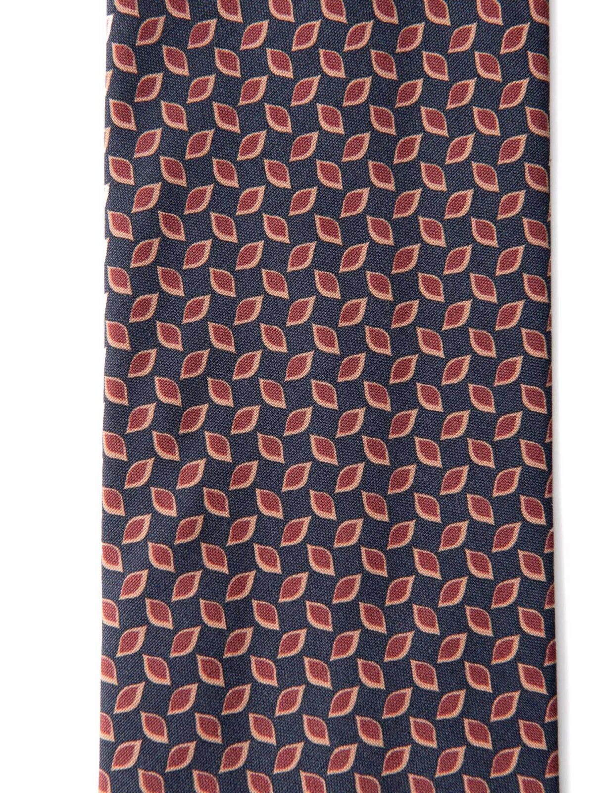 Navy and Terra Cotta Printed Silk Tie
