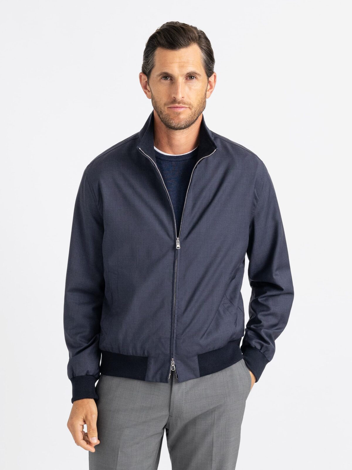 Lucca Navy Merino Windbreaker - Proper Cloth