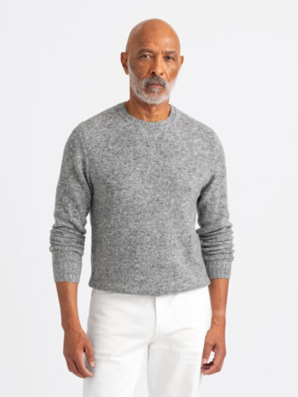 Grey Wool and Cashmere Donegal Crewneck Thumb Detail