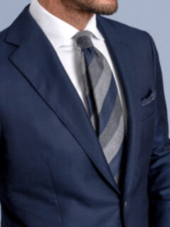 Navy and Grey Multi Stripe Wool and Silk Tie Product Thumbnail 4