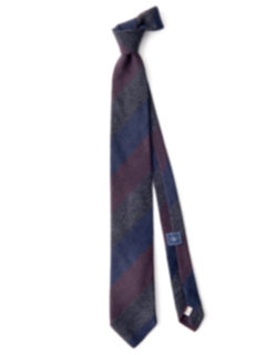 Navy Charcoal and Burgundy Wide Multi Stripe Cashmere Tie Product Thumbnail 2