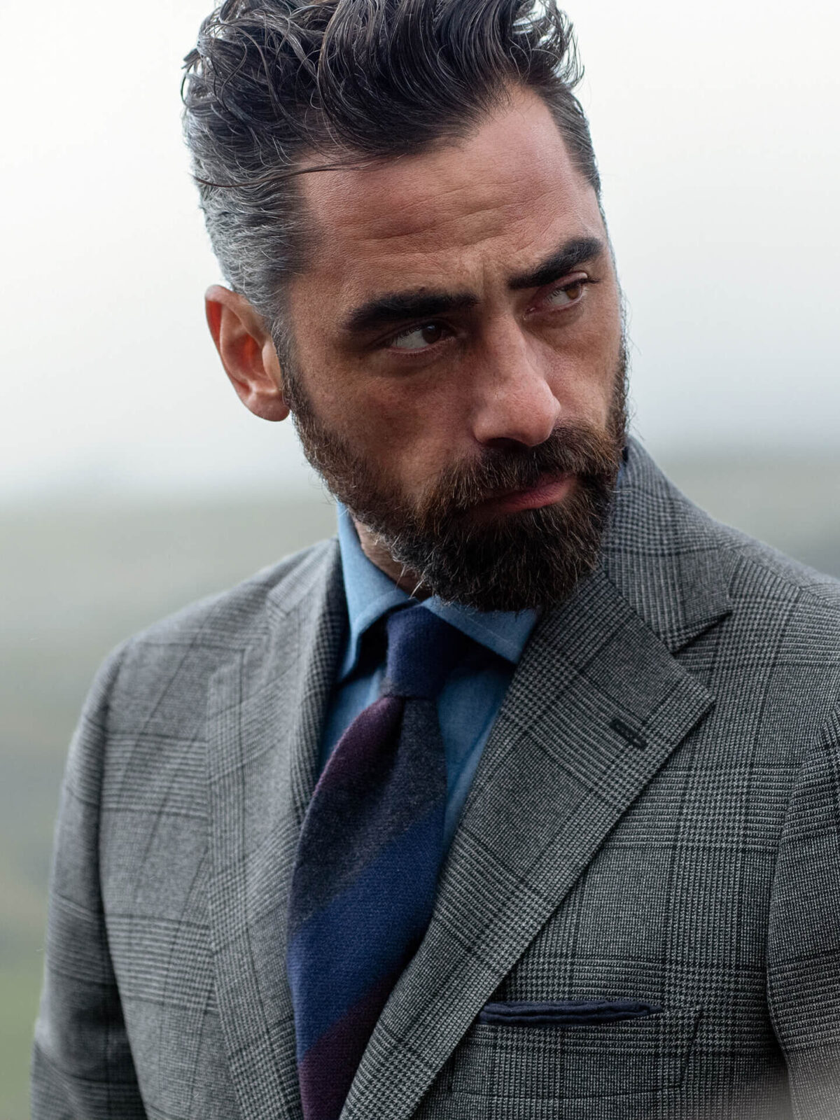 Navy Charcoal and Burgundy Wide Multi Stripe Cashmere Tie
